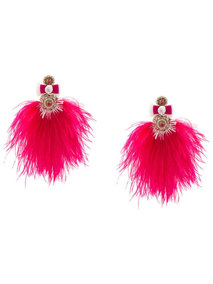 Ranjana Khan Large Feather Drop Earrings - Pink & Purple