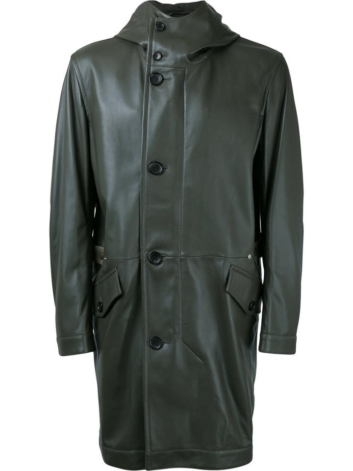 Cerruti 1881 - Hooded Leather Coat - Men - Lamb Skin - 50, Brown, Lamb Skin