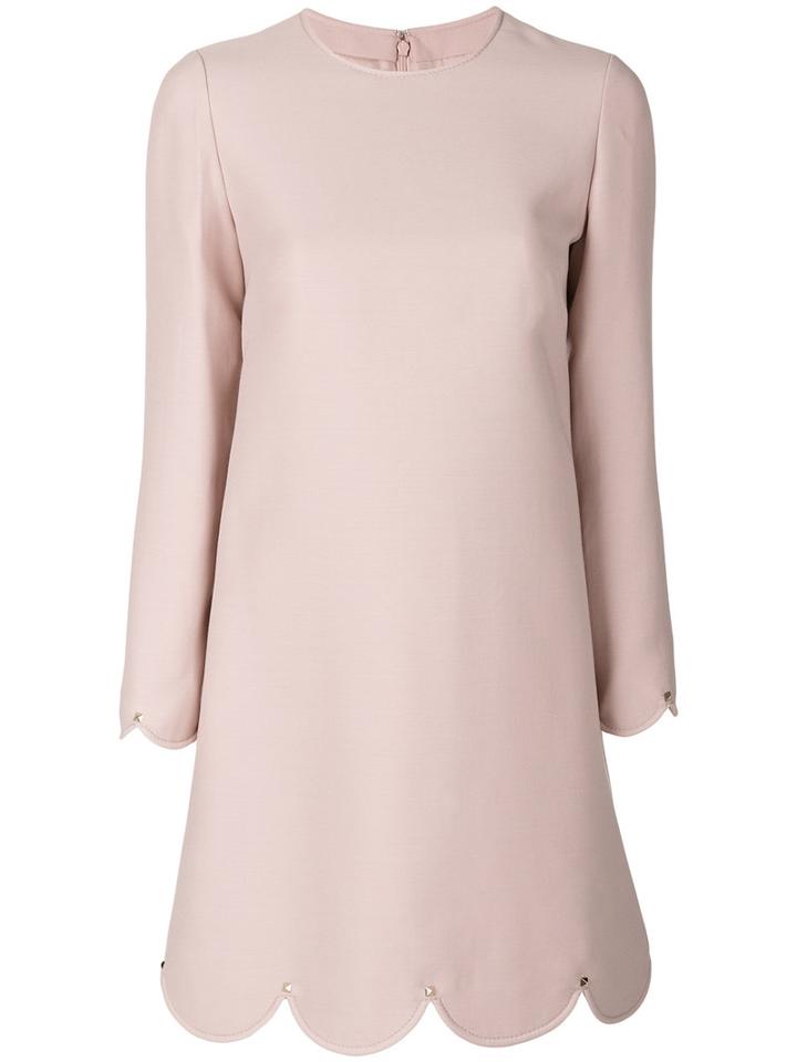 Valentino - Scalloped Shift Dress - Women - Silk/virgin Wool - 40, Pink/purple, Silk/virgin Wool