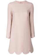 Valentino - Scalloped Shift Dress - Women - Silk/virgin Wool - 40, Pink/purple, Silk/virgin Wool