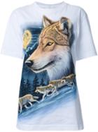 Wall Wolf Print T-shirt, Women's, Size: Large, White, Cotton