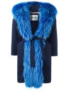Ava Adore Trimmed Belted Coat, Women's, Size: 42, Blue, Cotton/spandex/elastane/wool/raccoon Dog