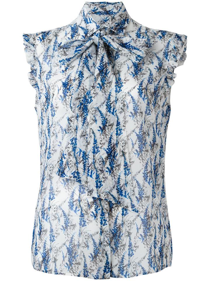 Kiton Printed Sleeveless Shirt, Women's, Size: 46, Blue, Silk