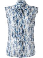 Kiton Printed Sleeveless Shirt, Women's, Size: 46, Blue, Silk