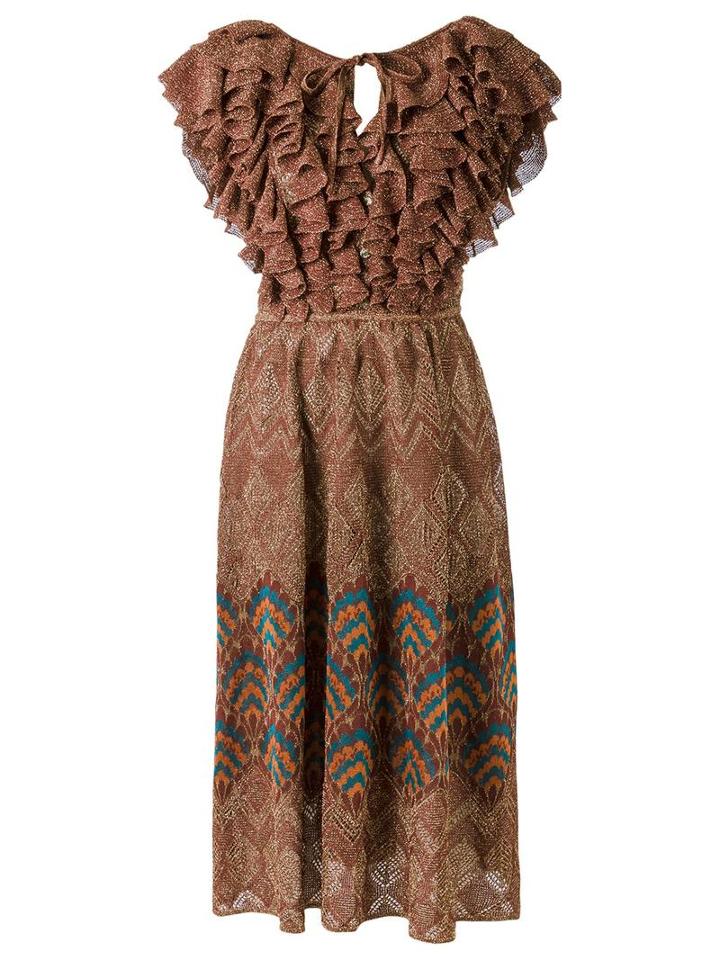 Gig Ruffled Knit Dress, Women's, Size: Medium, Brown, Lurex/polyamide/viscose