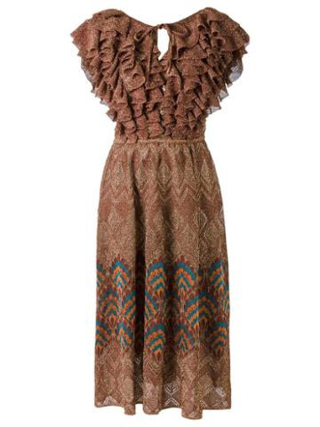 Gig Ruffled Knit Dress, Women's, Size: Medium, Brown, Lurex/polyamide/viscose