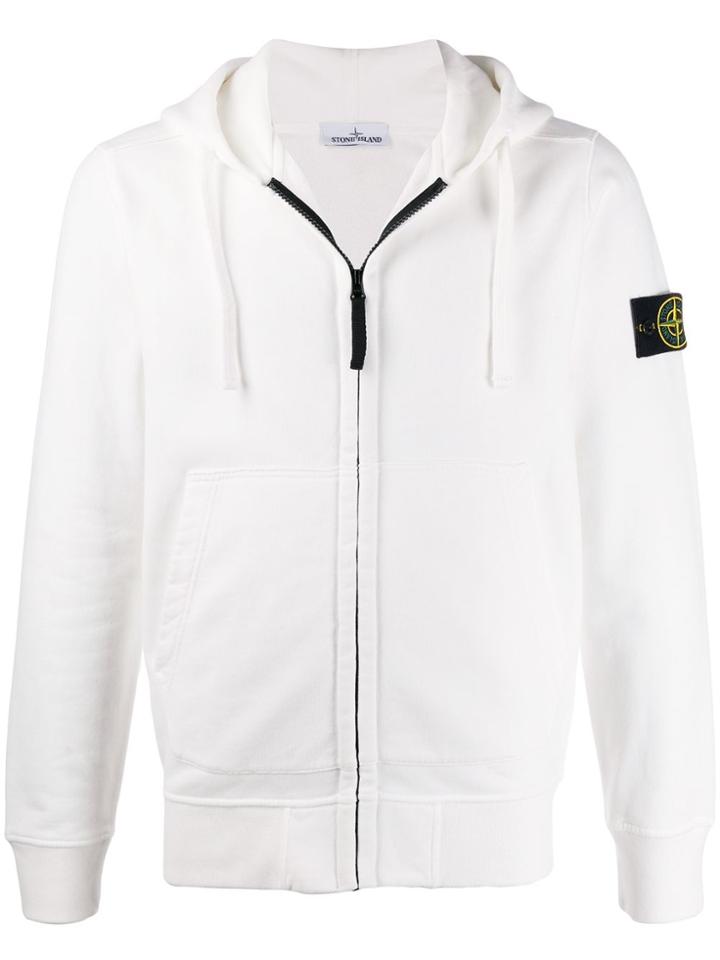 Stone Island Zip-up Logo Hoodie - White