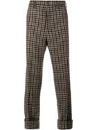 Gucci Wool Blend Gingham Trousers - Brown