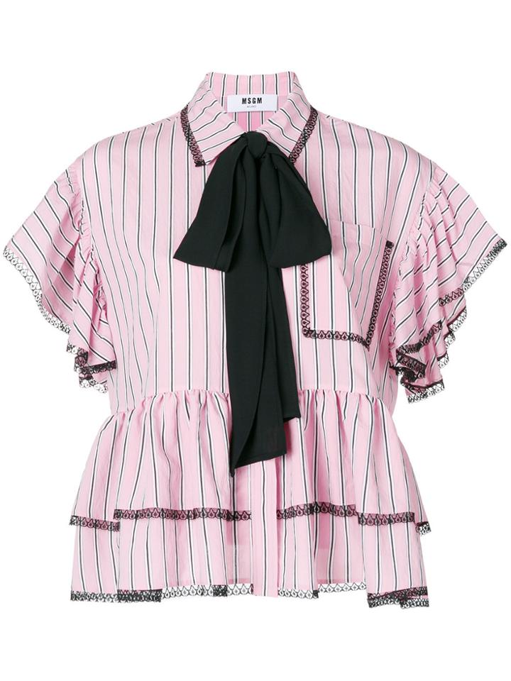 Msgm Contrast Bow Shirt - Pink & Purple