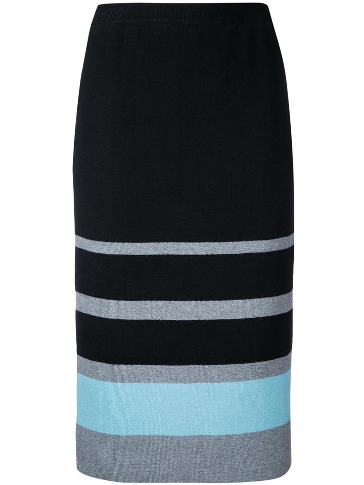 Loveless - Striped Knit Pencil Skirt - Women - Cotton/acrylic - 7, Black, Cotton/acrylic