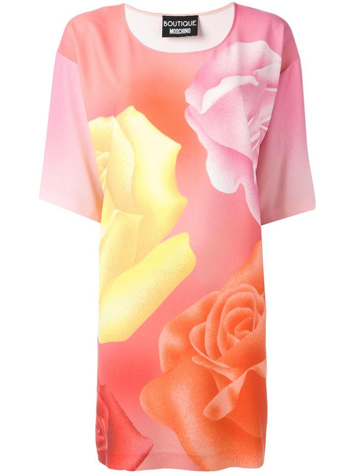 Boutique Moschino Roses Print T-shirt Dress - Pink & Purple