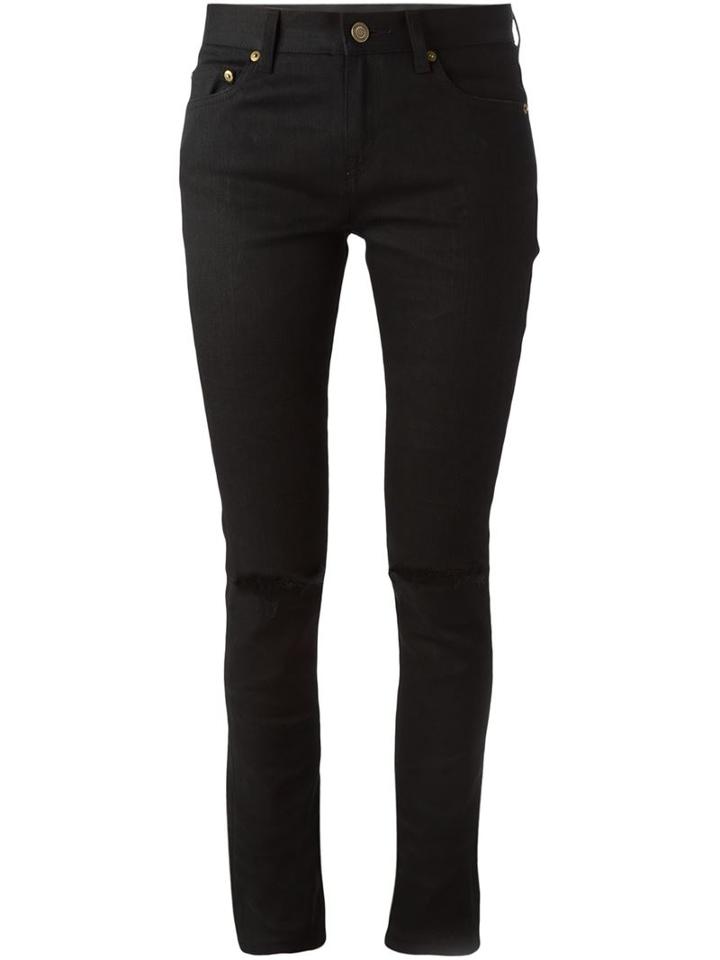 Saint Laurent Ripped Skinny Jeans, Women's, Size: 30, Black, Cotton/spandex/elastane