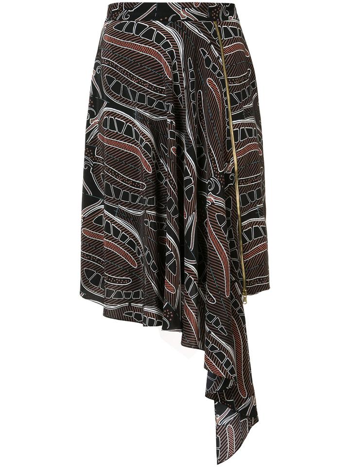 Sophie Theallet Leaf Print Zipped Skirt, Women's, Size: 8, Brown, Silk