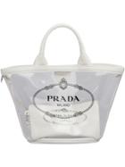 Prada Fabric And Plexiglass Handbag - White