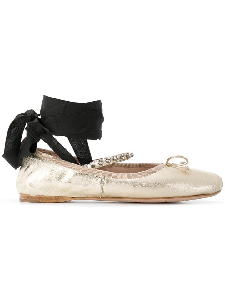 Miu Miu Ankle-tie Ballerinas - Metallic