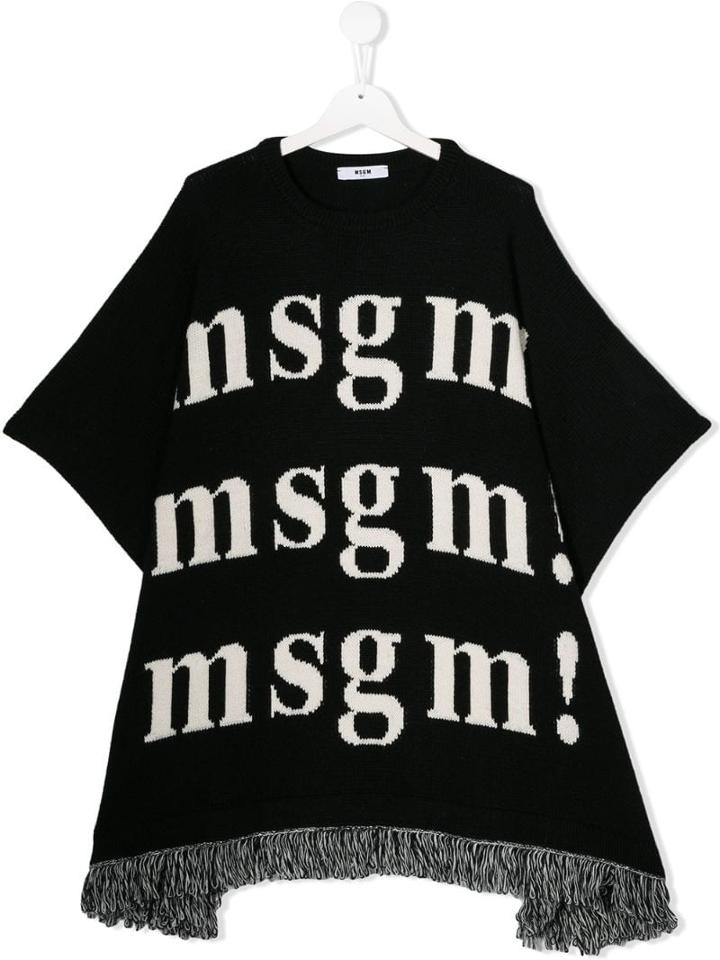 Msgm Kids Teen Logo Intarsia Knitted Top - Black