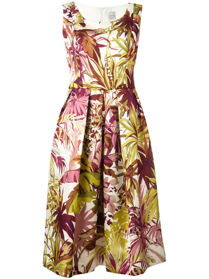 Eggs Leaf Print Midi Dress, Women's, Size: 40, Red, Polyester/acetate