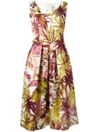 Eggs Leaf Print Midi Dress, Women's, Size: 40, Red, Polyester/acetate