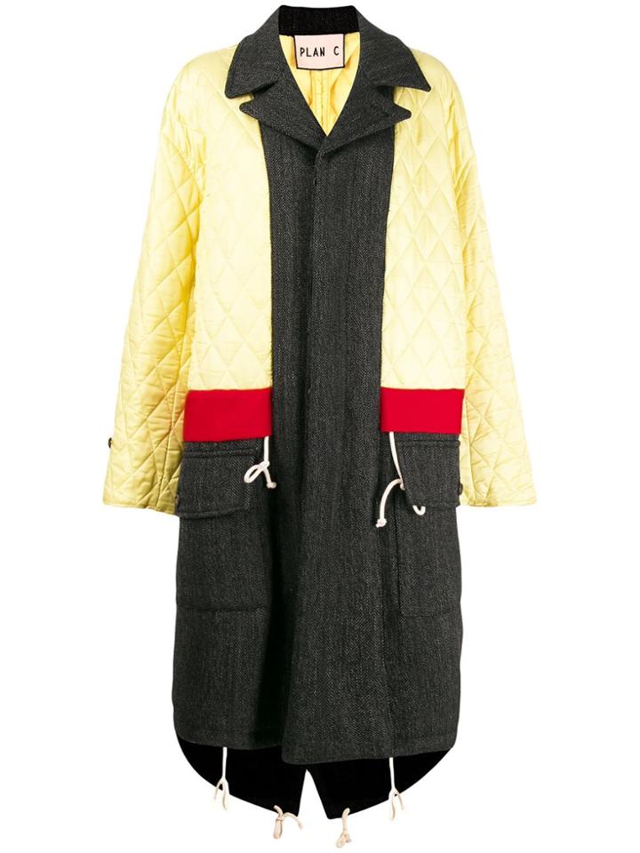 Plan C Panelled Quilted Coat - Yellow