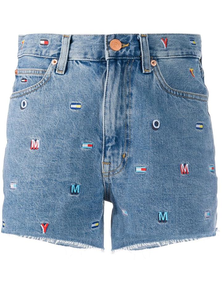 Tommy Jeans Embroidered Denim Shorts - Blue