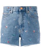 Tommy Jeans Embroidered Denim Shorts - Blue