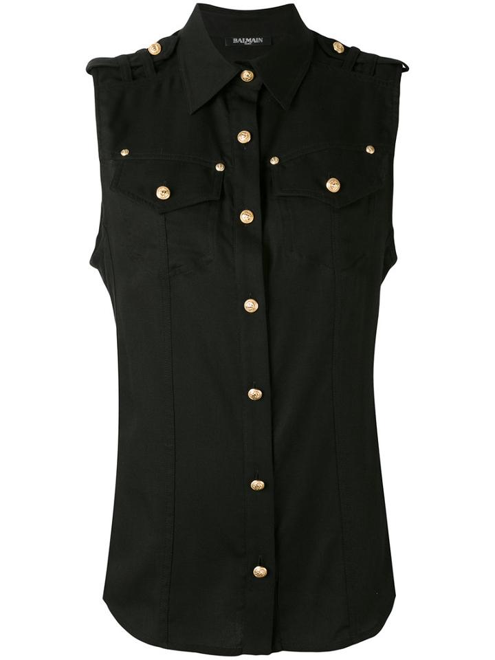 Balmain - Buttoned Sleeveless Shirt - Women - Lyocell - 36, Black, Lyocell