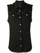 Balmain - Buttoned Sleeveless Shirt - Women - Lyocell - 36, Black, Lyocell