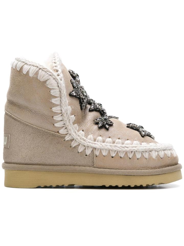Mou Eskimo Embellished Metallic Boots - Nude & Neutrals