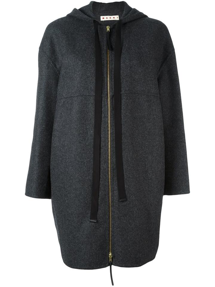 Marni Hooded Zip Coat, Women's, Size: 42, Grey, Polyamide/virgin Wool