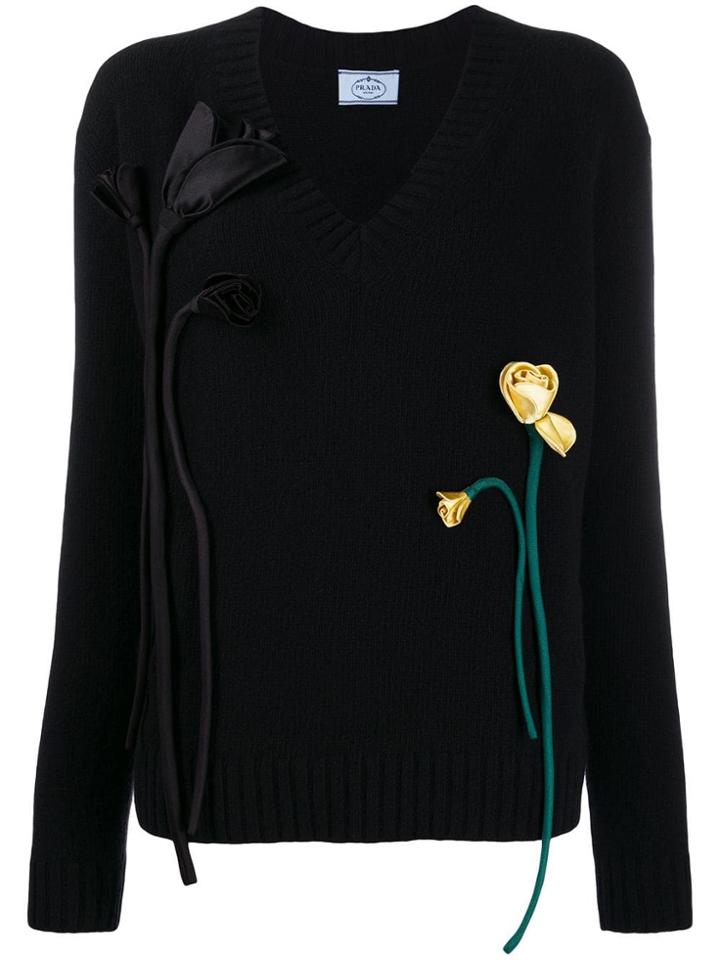 Prada Floral Appliqués Jumper - Black