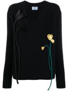 Prada Floral Appliqués Jumper - Black