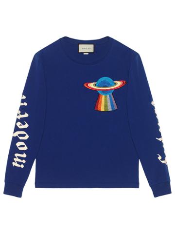 Gucci Cotton Shirt With Planet Applique - Blue