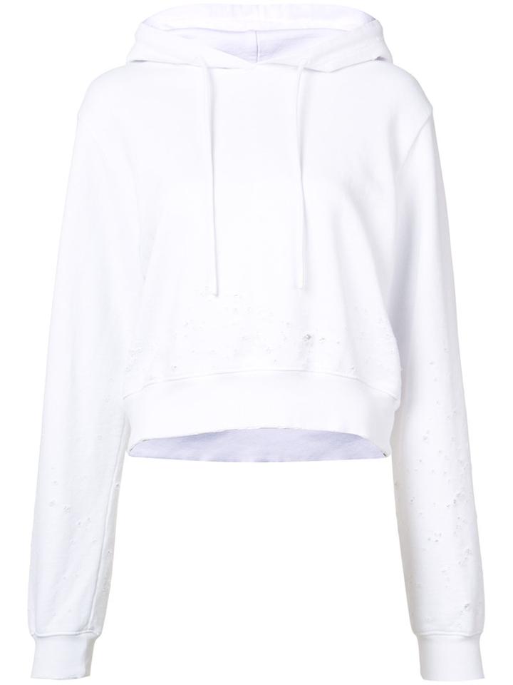 Cotton Citizen - Distressed Cropped Hoodie - Women - Cotton - M, White, Cotton