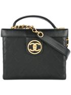 Chanel Vintage Cosmos Line 2way Quilted Cosmetic Handbag - Black