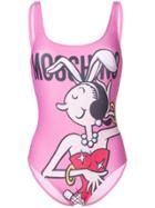 Moschino Olive Oyl Scoop Back Swimsuit - Pink & Purple