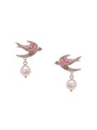 Miu Miu Silver Swallow Earrings With Pearl - Pink