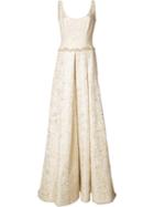 Floral Jacquard Gown, Women's, Size: 12, Nude/neutrals, Acetate, Marchesa Notte