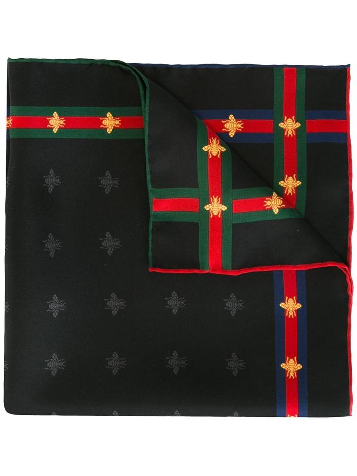 Gucci Bees Pattern Pocket Square, Men's, Black, Silk