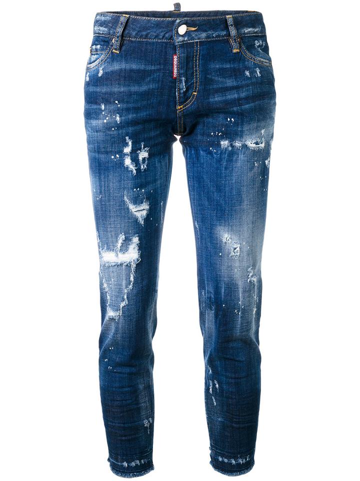 Dsquared2 Distressed Jeans, Women's, Size: 46, Blue, Cotton/spandex/elastane/polyester