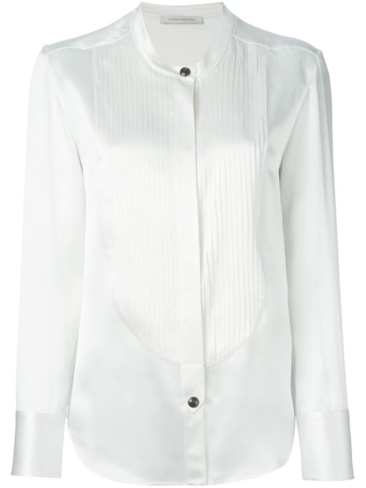 Pierre Balmain Pleated Yoke Shirt, Women's, Size: 38, White, Silk