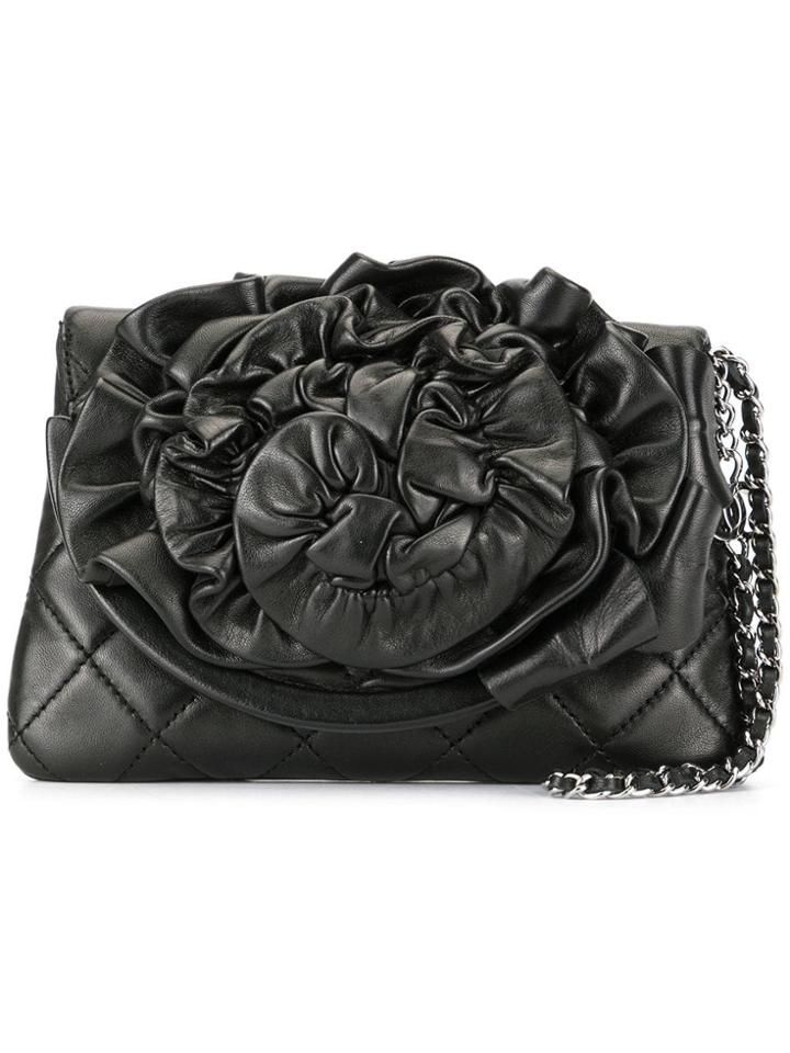Chanel Vintage Quilted Camellia Chain Clutch - Black