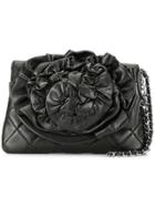 Chanel Vintage Quilted Camellia Chain Clutch - Black