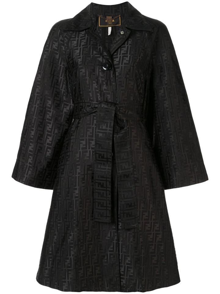 Fendi Pre-owned Zucca Pattern Belted Coat - Black