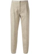 Msgm - Pleat Detail Cropped Trousers - Women - Cotton/linen/flax - 44, Nude/neutrals, Cotton/linen/flax