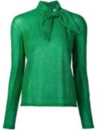 Delpozo Metallic Tie Collar Blouse, Women's, Size: 38, Green, Polyester/polyimide