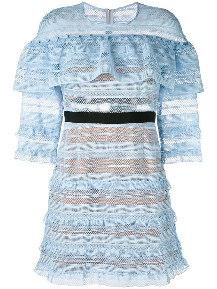 Self-portrait Lace Flared Detail Dress - Blue