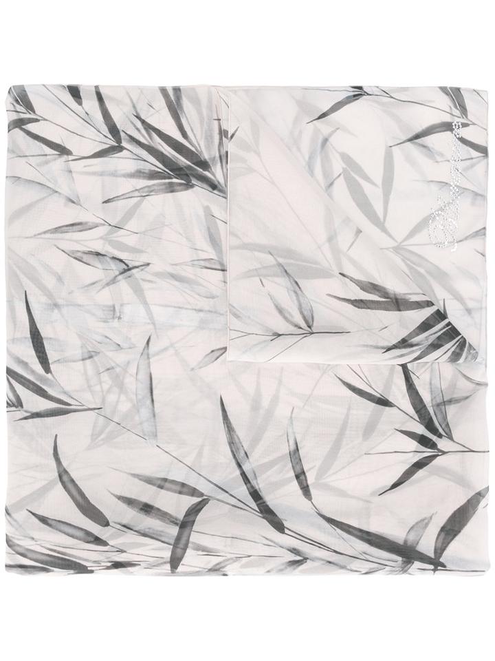 Blumarine Leaf Print Scarf, Women's, Pink/purple, Silk