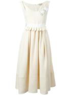 Fendi Flower Appliqué Dress, Women's, Size: 42, White, Silk/cotton/glass