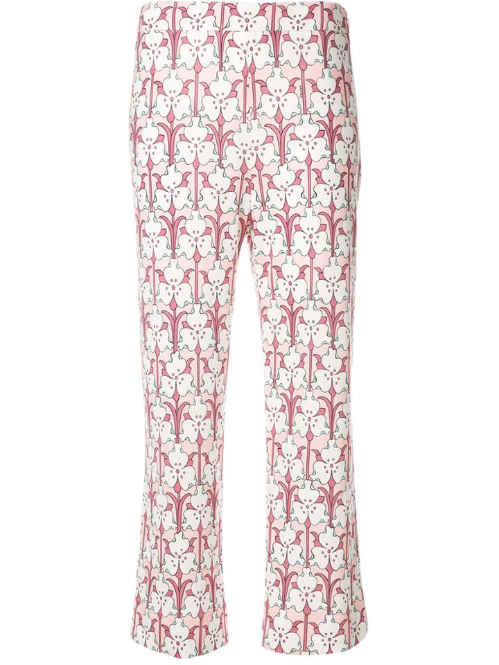 Prada Cropped Floral Print Trousers - Pink & Purple