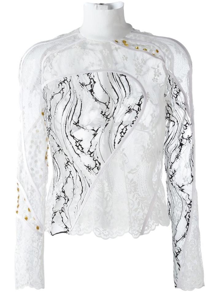 Carven Panelled Lace Top, Women's, Size: 36, White, Nylon/polyester/polyamide/lyocell
